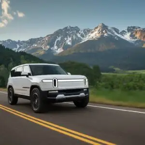 White Rivian SUV R1S